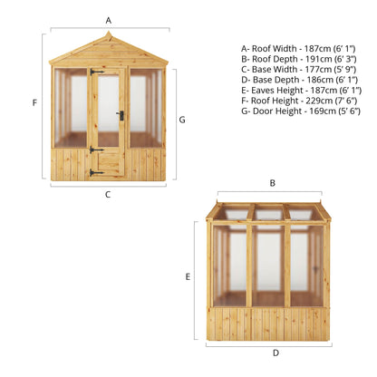 Mercia Woodsman 6' 3" x 6' 1" Apex Greenhouse - Premium Dip Treated Shiplap- Polycarbonate Windows