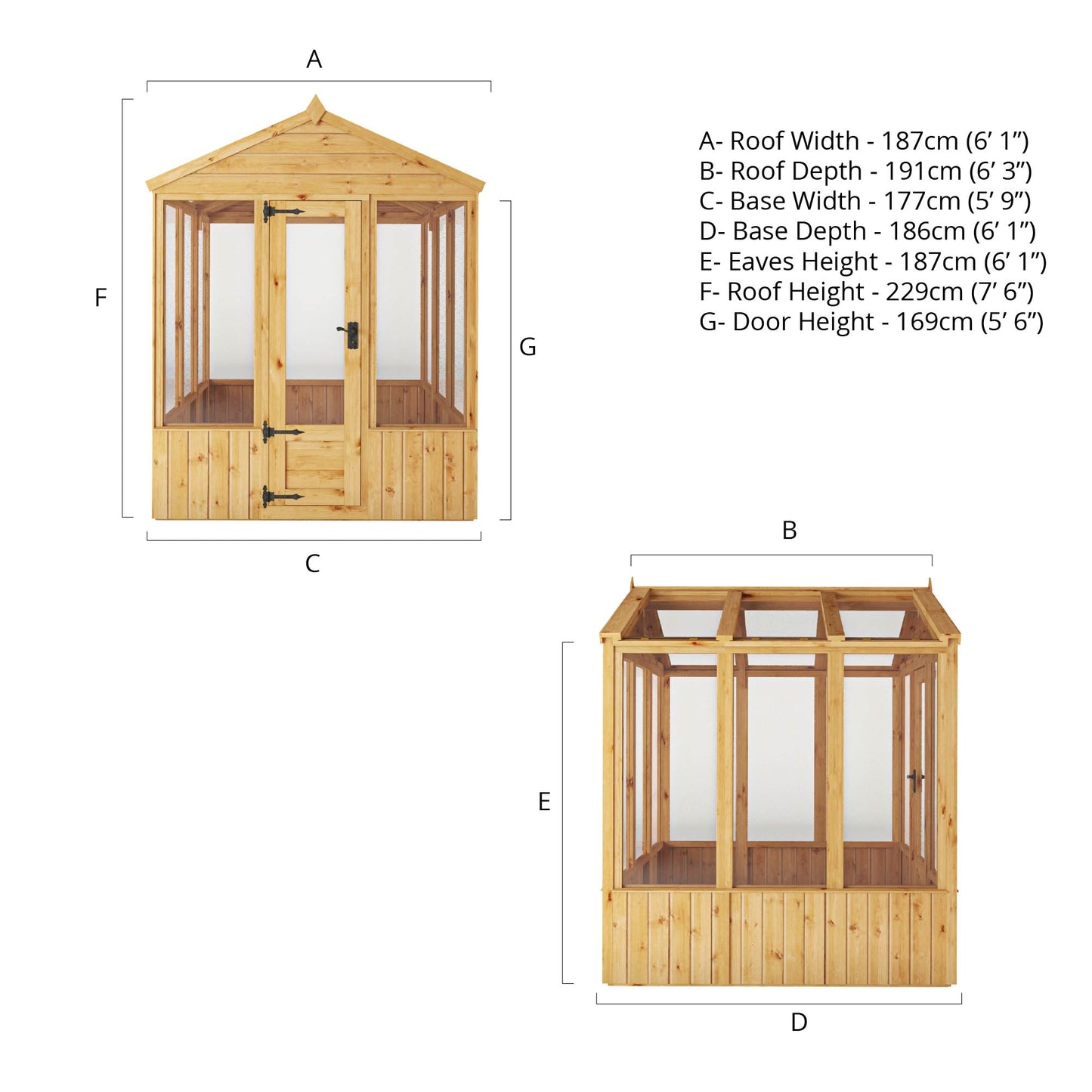 Mercia Woodsman 6' 3" x 6' 1" Apex Greenhouse - Premium Dip Treated Shiplap- Glass Windows
