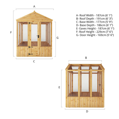 Mercia Woodsman 6' 3" x 6' 1" Apex Greenhouse - Premium Dip Treated Shiplap- Glass Windows