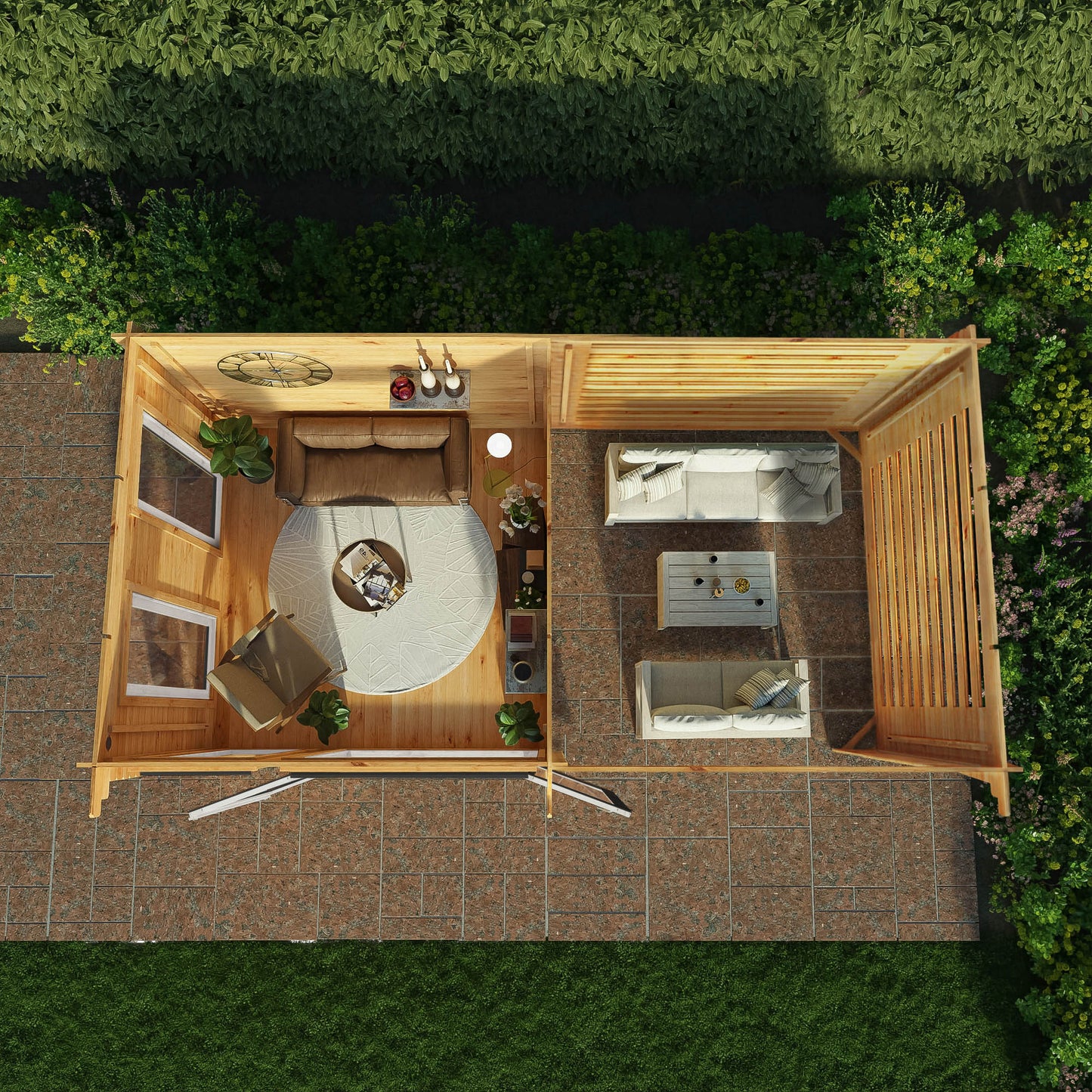 Mercia Studio 10' 11" x 19' 4" Pent Log Cabin Slatted - Premium 44mm Cladding Loglap - Grey UPVC