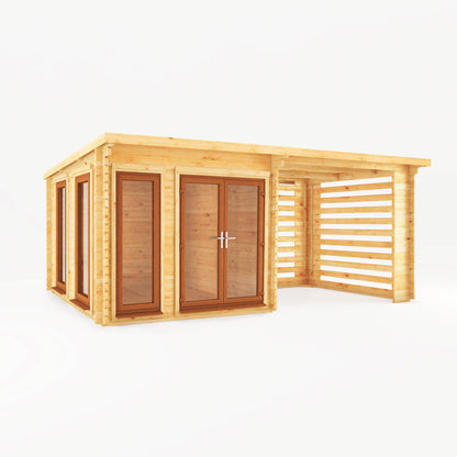 Mercia Studio 10' 11" x 19' 4" Pent Log Cabin Slatted - Premium 44mm Cladding Loglap - Brown UPVC