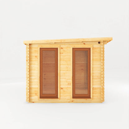 Mercia Studio 10' 11" x 19' 4" Pent Log Cabin Slatted - Premium 44mm Cladding Loglap - Brown UPVC
