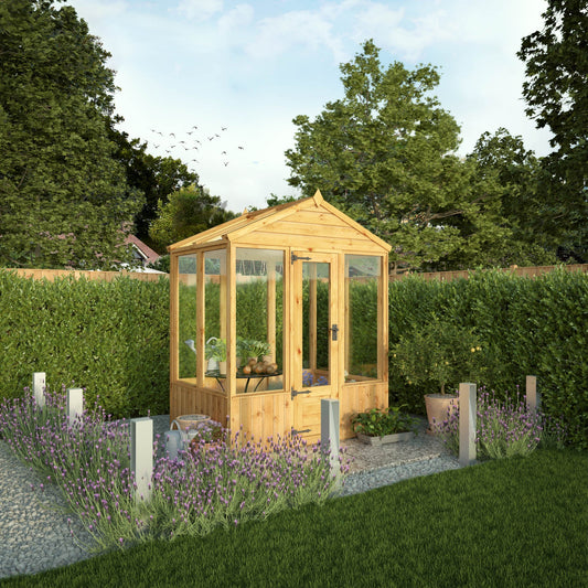 Mercia Woodsman 4' 3" x 6' 1" Apex Greenhouse - Premium Dip Treated Shiplap- Styrene Windows
