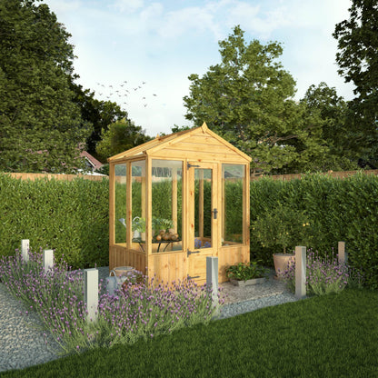 Mercia Woodsman 4' 3" x 6' 1" Apex Greenhouse - Premium Dip Treated Shiplap- Glass Windows