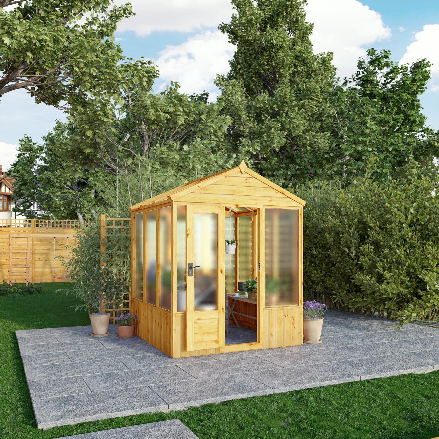 Mercia Woodsman 6' 3" x 6' 1" Apex Greenhouse - Premium Dip Treated Shiplap- Polycarbonate Windows
