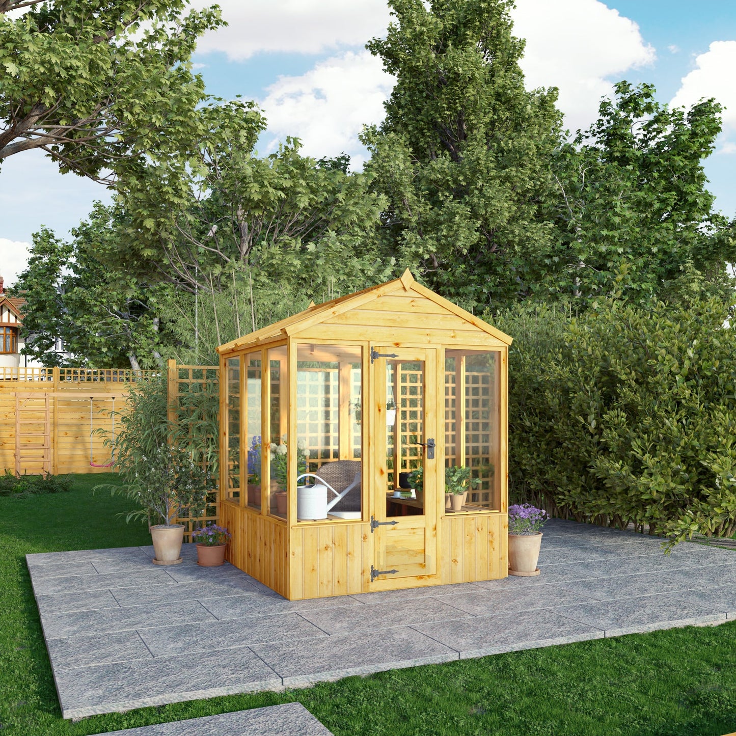 Mercia Woodsman 6' 3" x 6' 1" Apex Greenhouse - Premium Dip Treated Shiplap- Styrene Windows