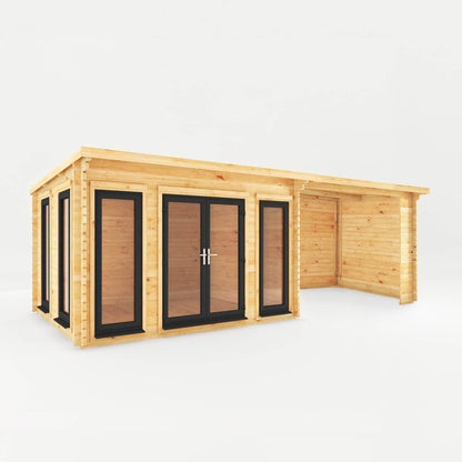 Mercia Studio 10' 11" x 22' 8" Pent Log Cabin - Premium 44mm Cladding Loglap - Grey UPVC