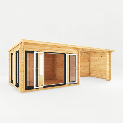 Mercia Studio 10' 11" x 22' 8" Pent Log Cabin - Premium 44mm Cladding Loglap - Grey UPVC