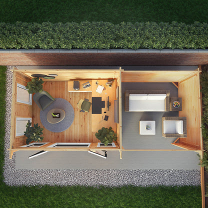 Mercia Studio 10' 11" x 22' 8" Pent Log Cabin - Premium 44mm Cladding Loglap - Grey UPVC