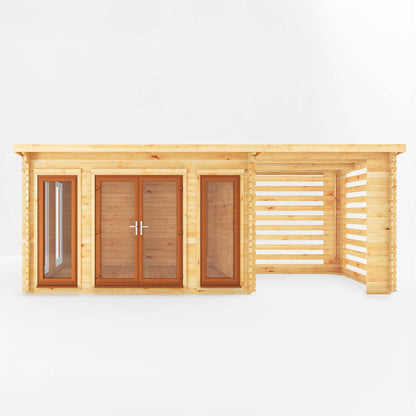Mercia Studio 10' 11" x 22' 8" Pent Log Cabin Slatted - Premium 44mm Cladding Loglap - Brown UPVC