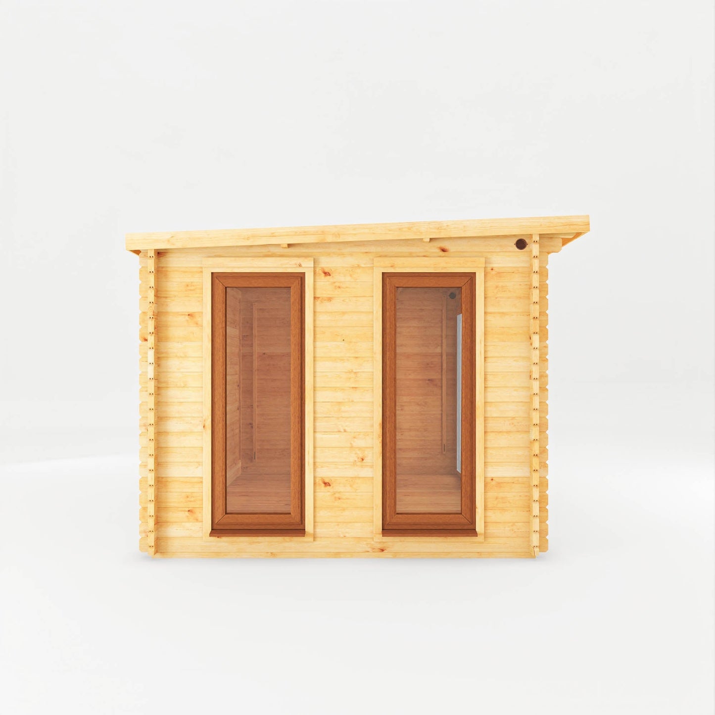 Mercia Studio 10' 11" x 22' 8" Pent Log Cabin Slatted - Premium 44mm Cladding Loglap - Brown UPVC