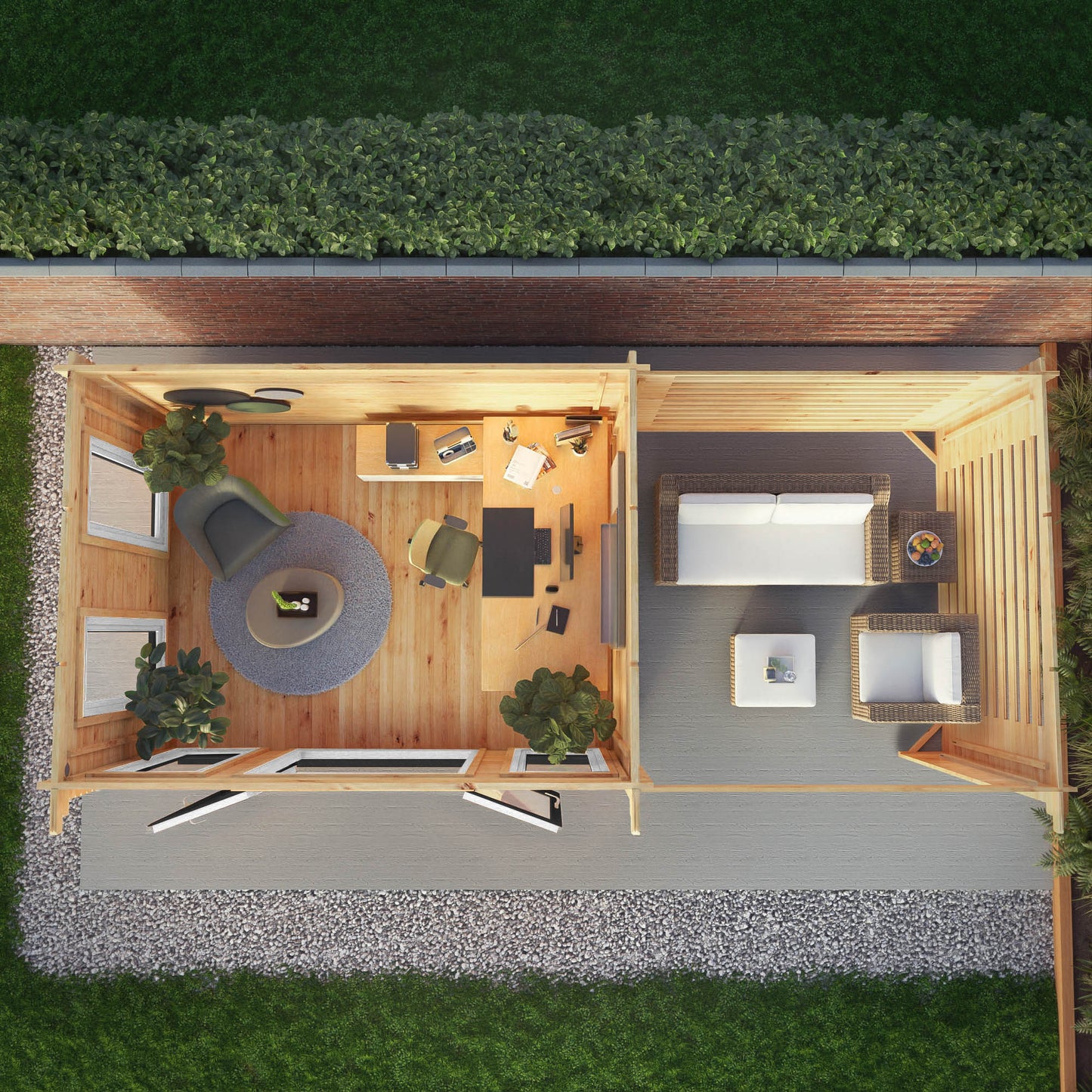 Mercia Studio 10' 11" x 22' 8" Pent Log Cabin Slatted - Premium 44mm Cladding Loglap - Grey UPVC