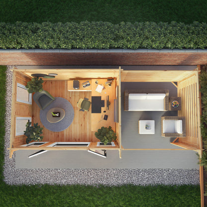 Mercia Studio 10' 11" x 22' 8" Pent Log Cabin Slatted - Premium 44mm Cladding Loglap - Grey UPVC