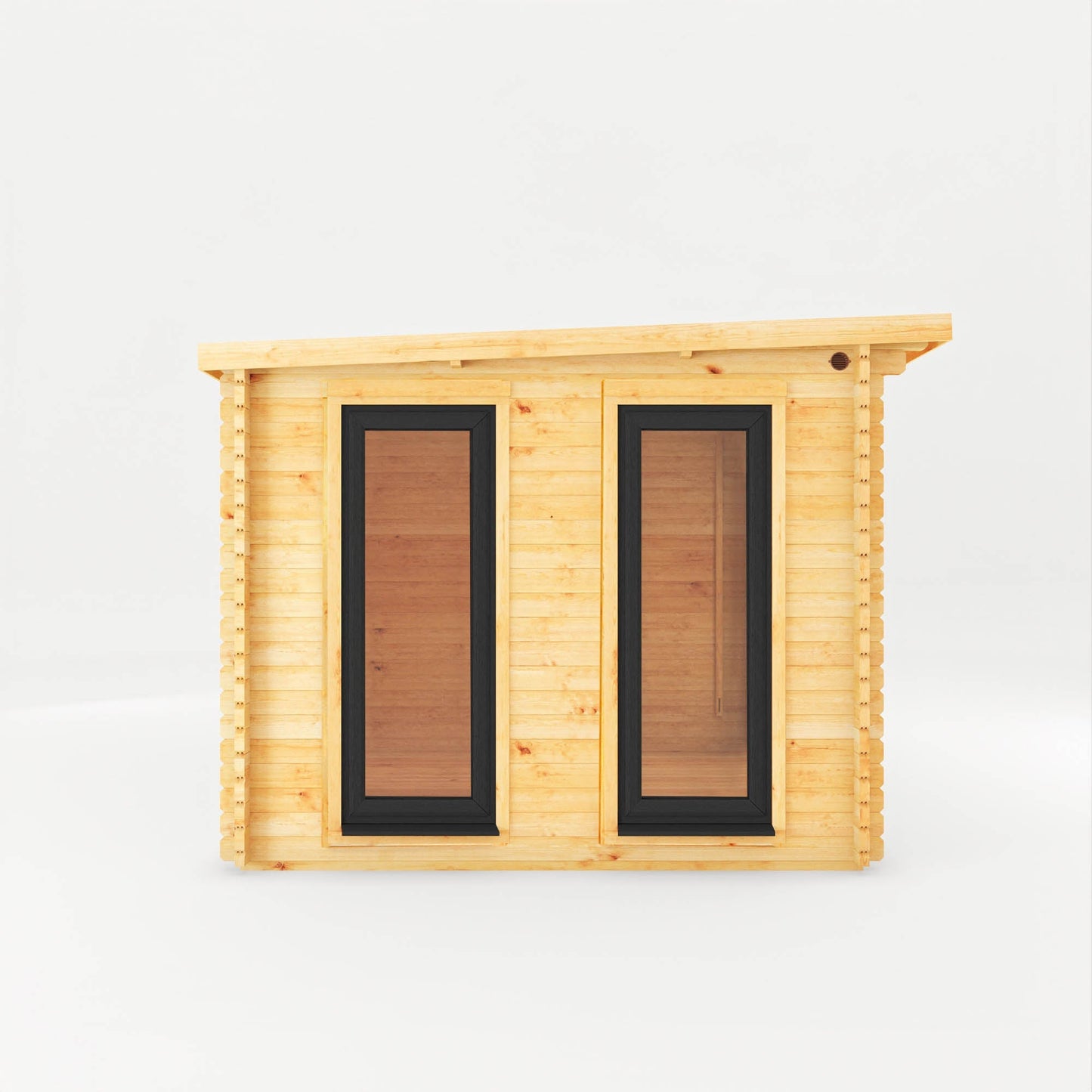 Mercia Studio 10' 11" x 22' 8" Pent Log Cabin Slatted - Premium 44mm Cladding Loglap - Grey UPVC