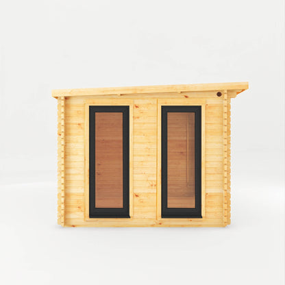Mercia Studio 10' 11" x 22' 8" Pent Log Cabin Slatted - Premium 44mm Cladding Loglap - Grey UPVC