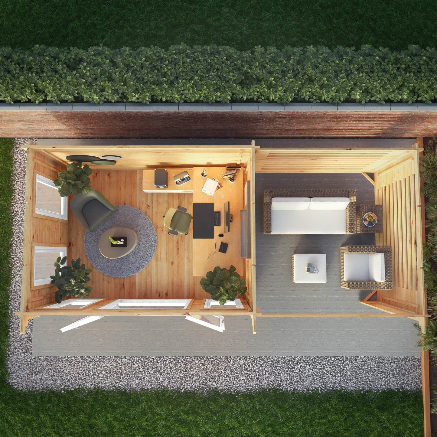 Mercia Studio 10' 11" x 22' 8" Pent Log Cabin Slatted - Premium 44mm Cladding Loglap - White UPVC