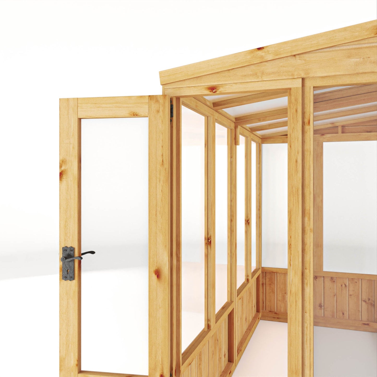 Mercia Woodsman 8' 2" x 3' 11" Pent Lean-to Greenhouse - Premium Dip Treated Shiplap- Styrene Windows