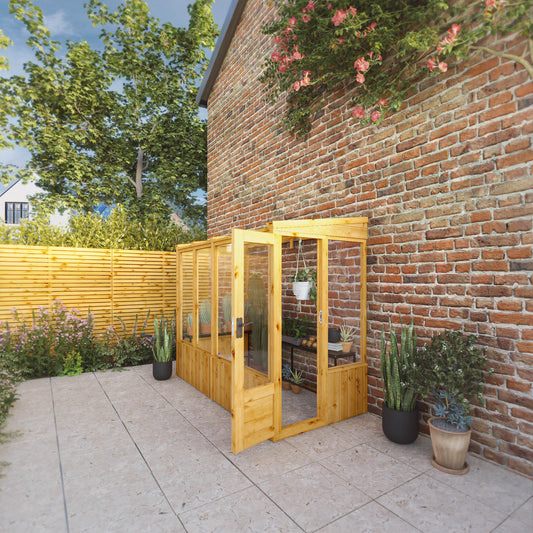 Mercia Woodsman 8' 2" x 3' 11" Pent Lean-to Greenhouse - Premium Dip Treated Shiplap- Styrene Windows