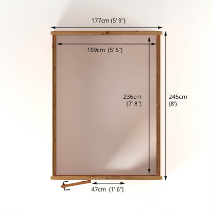 Mercia Woodsman 8' 2" x 6' 1" Apex Greenhouse - Premium Dip Treated Shiplap- Styrene Windows