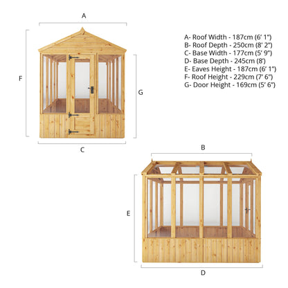 Mercia Woodsman 8' 2" x 6' 1" Apex Greenhouse - Premium Dip Treated Shiplap- Glass Windows
