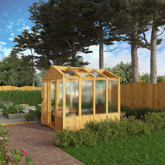 Mercia Woodsman 8' 2" x 6' 1" Apex Greenhouse - Premium Dip Treated Shiplap- Polycarbonate Windows