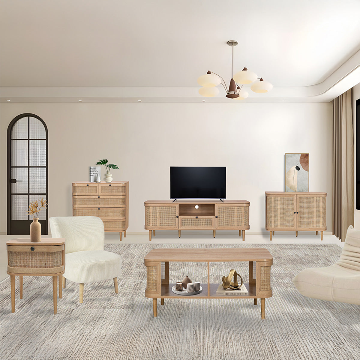 Stockholm Large Sideboard Beige 2 Doors 4 Shelves 3 Drawers