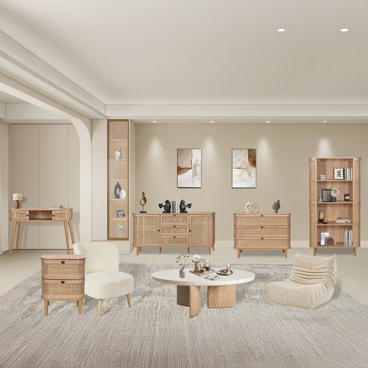 Stockholm Bedside Table Beige 2 Drawers