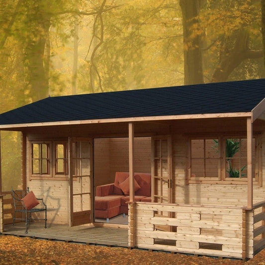 Shire Kingswood 17' 8" x 19' 4" Reverse Apex Log Cabin - Premium 70mm Cladding Tongue & Groove