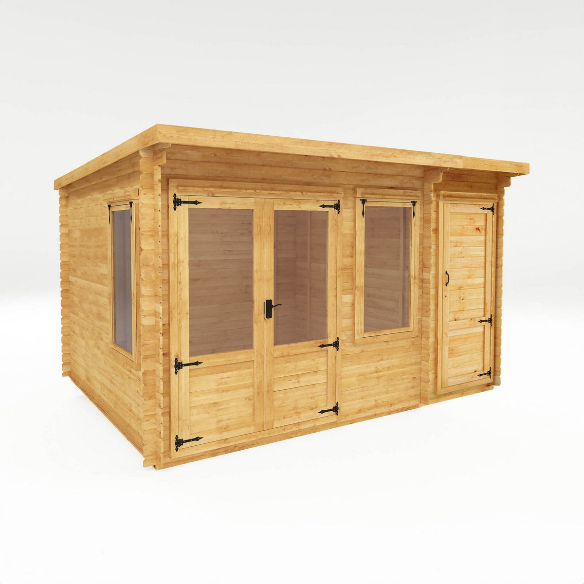 Mercia Contemporary 10' 11" x 13' 6" Pent Log Cabin - Premium 19mm Cladding Loglap