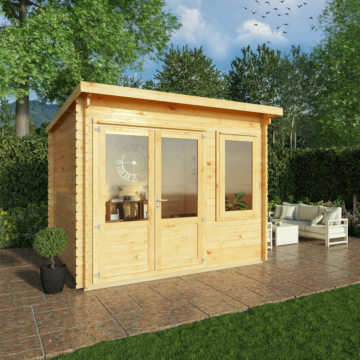 Mercia Elite 10' 11" x 9' 11" Pent Log Cabin - Premium 28mm Cladding Loglap