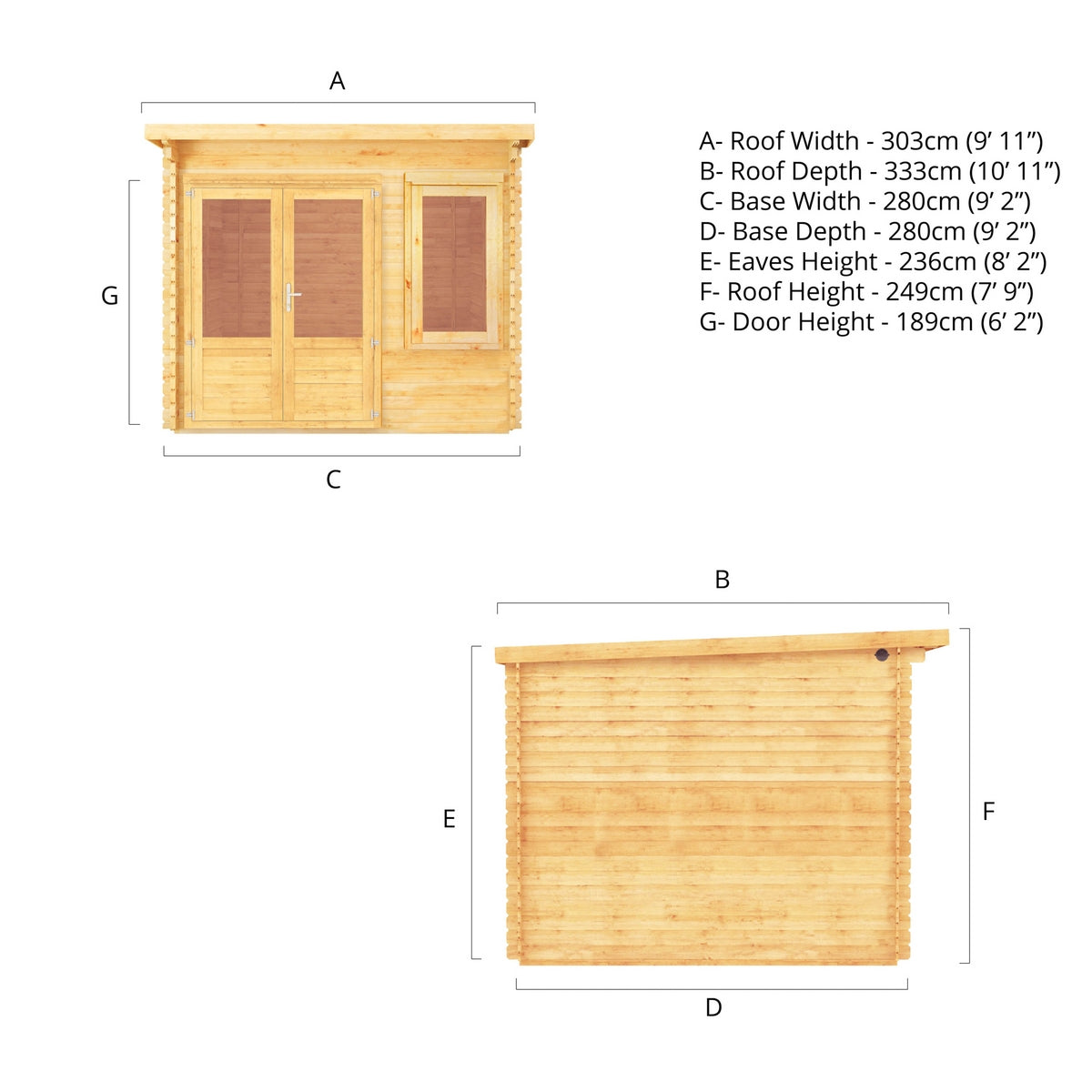 Mercia Elite 10' 11" x 9' 11" Pent Log Cabin - Premium 28mm Cladding Loglap