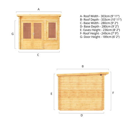 Mercia Elite 10' 11" x 9' 11" Pent Log Cabin - Premium 28mm Cladding Loglap