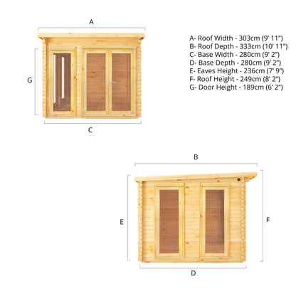 Mercia Studio 9' 11" x 9' 11" Pent Log Cabin - Premium 44mm Cladding Loglap