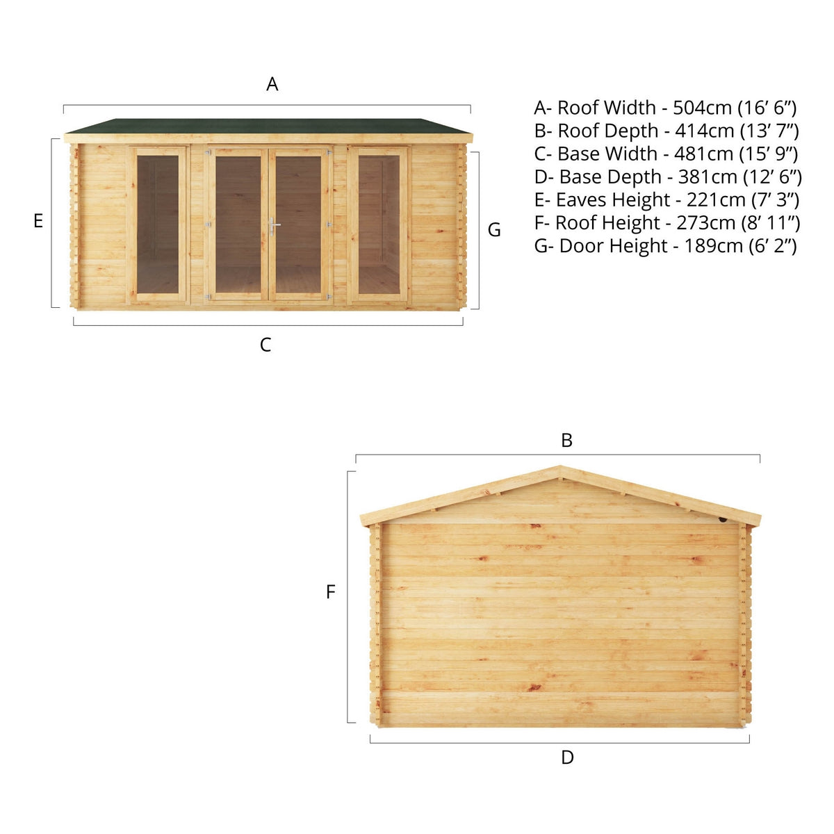 Mercia Studio 13' 7" x 16' 6" Apex Log Cabin - Premium 28mm Cladding Loglap