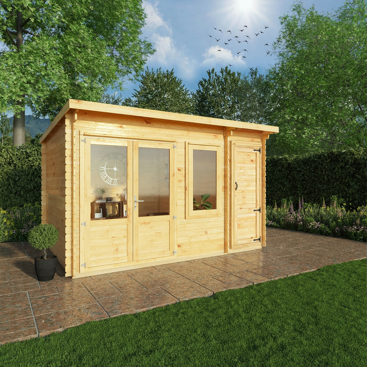 Mercia Elite 10' 11" x 13' 6" Pent Log Cabin - Premium 28mm Cladding Loglap
