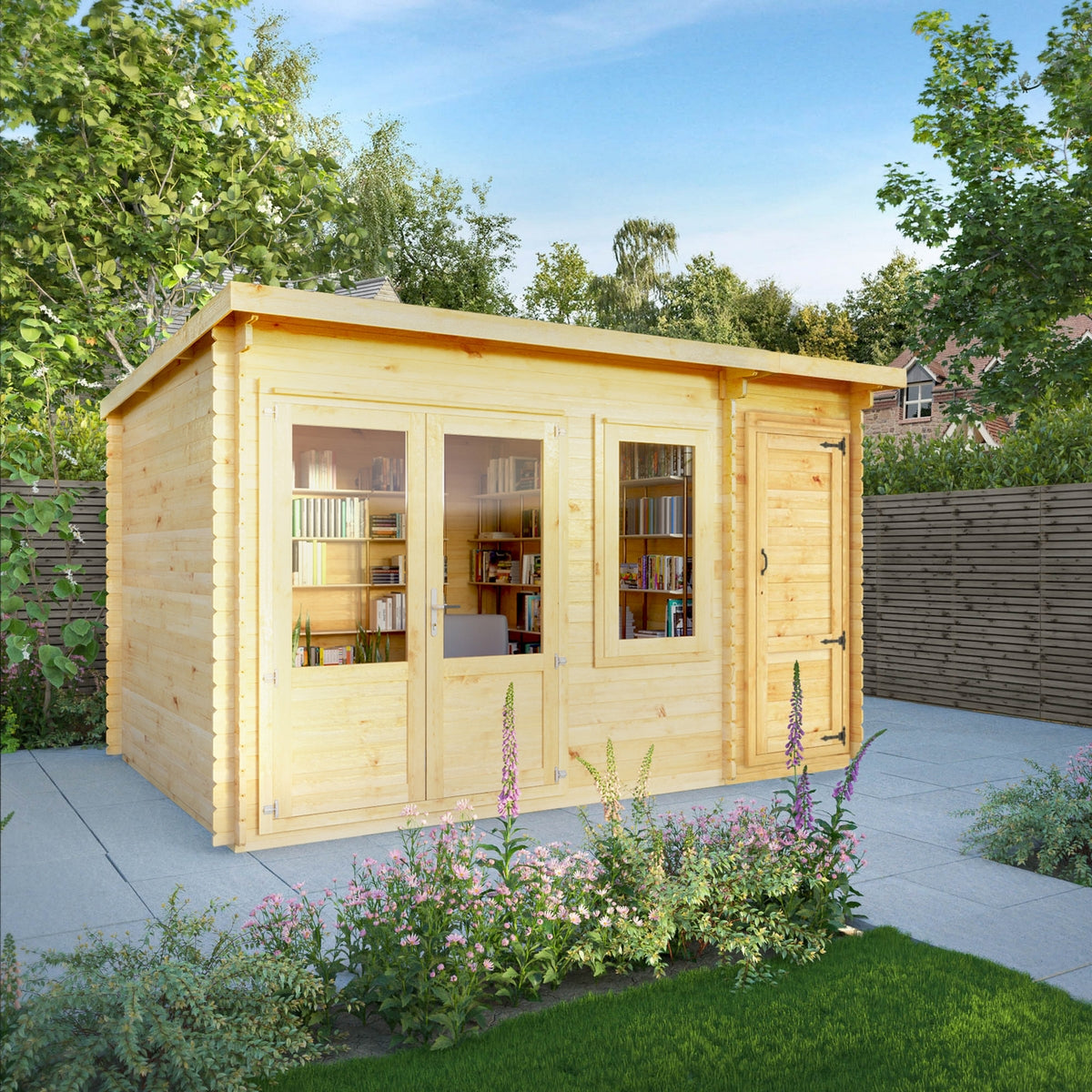 Mercia Elite 10' 11" x 13' 6" Pent Log Cabin - Premium 28mm Cladding Loglap