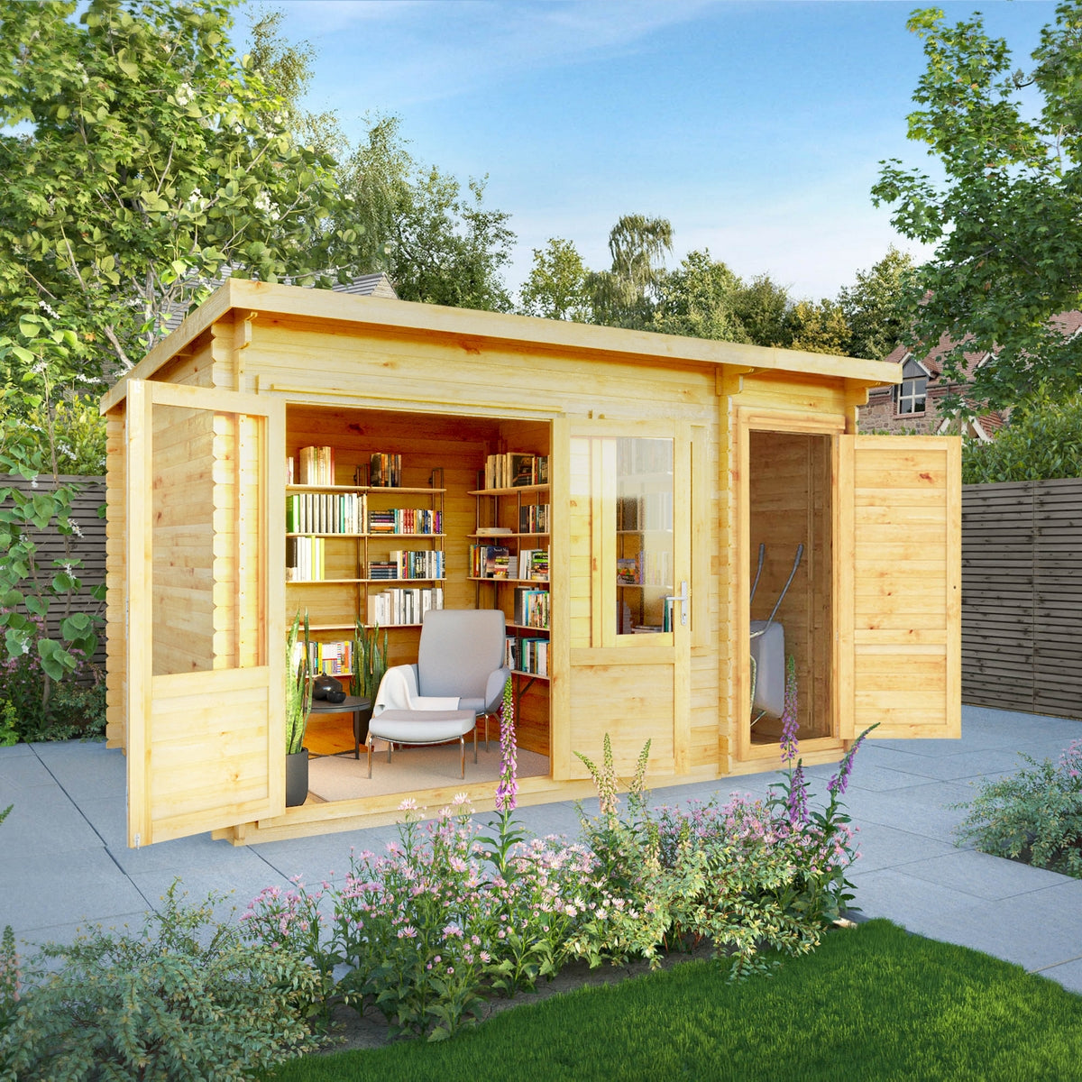 Mercia Elite 10' 11" x 13' 6" Pent Log Cabin - Premium 28mm Cladding Loglap