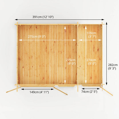 Mercia Elite 10' 11" x 13' 6" Pent Log Cabin - Premium 28mm Cladding Loglap