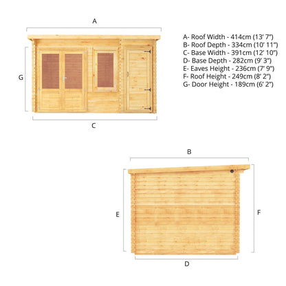 Mercia Elite 10' 11" x 13' 6" Pent Log Cabin - Premium 28mm Cladding Loglap