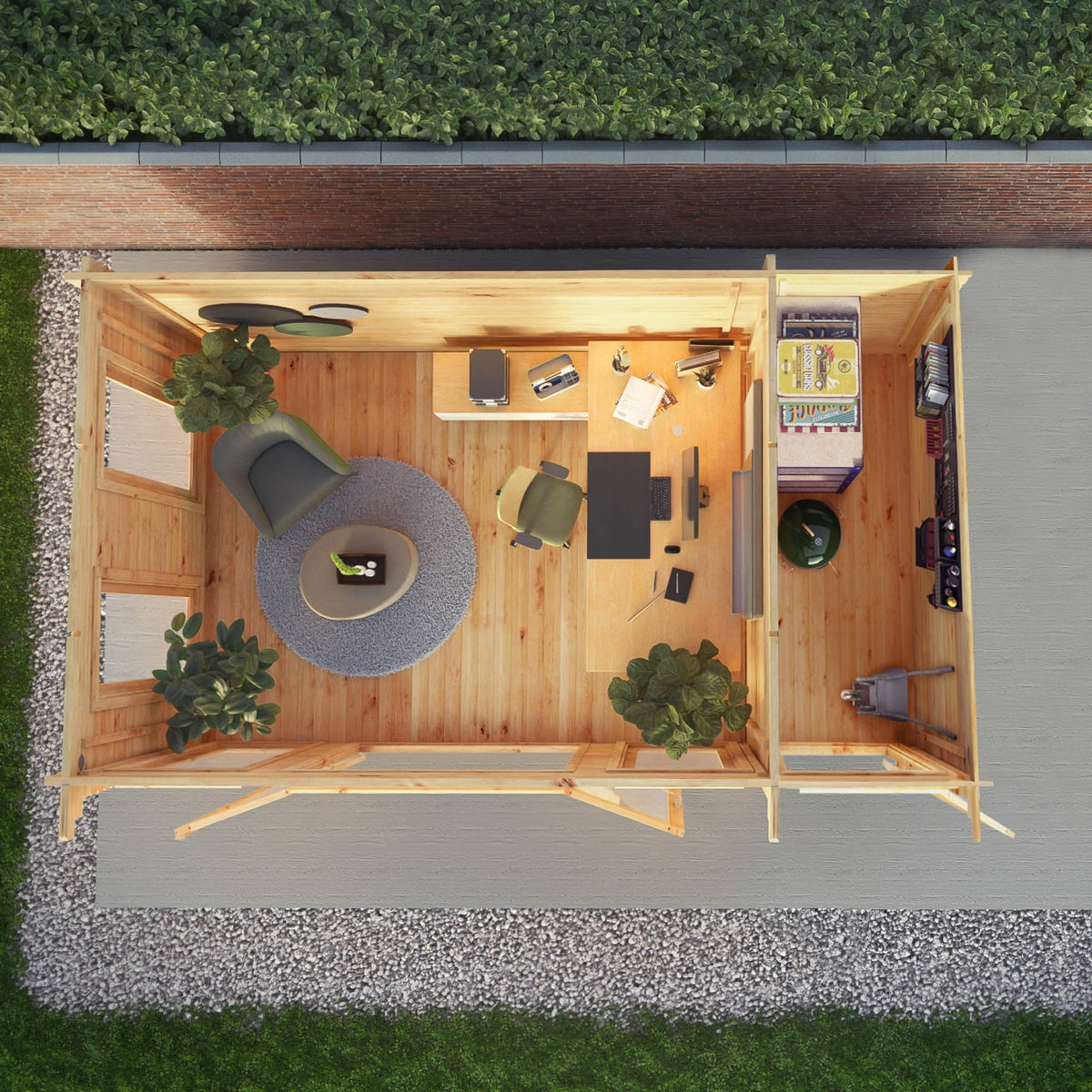 Mercia Studio 10' 11" x 16' 10" Pent Cabin with Shed - Premium 28mm Cladding Loglap
