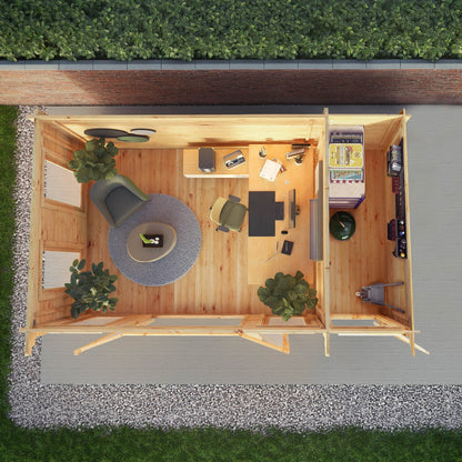 Mercia Studio 10' 11" x 16' 10" Pent Cabin with Shed - Premium 28mm Cladding Loglap