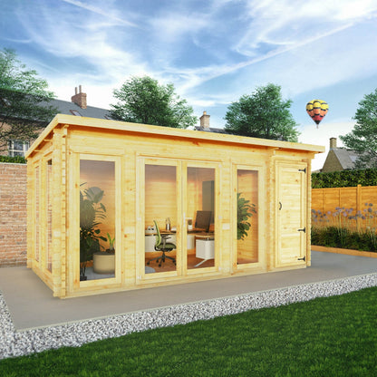 Mercia Studio 10' 11" x 16' 10" Pent Cabin with Shed - Premium 28mm Cladding Loglap