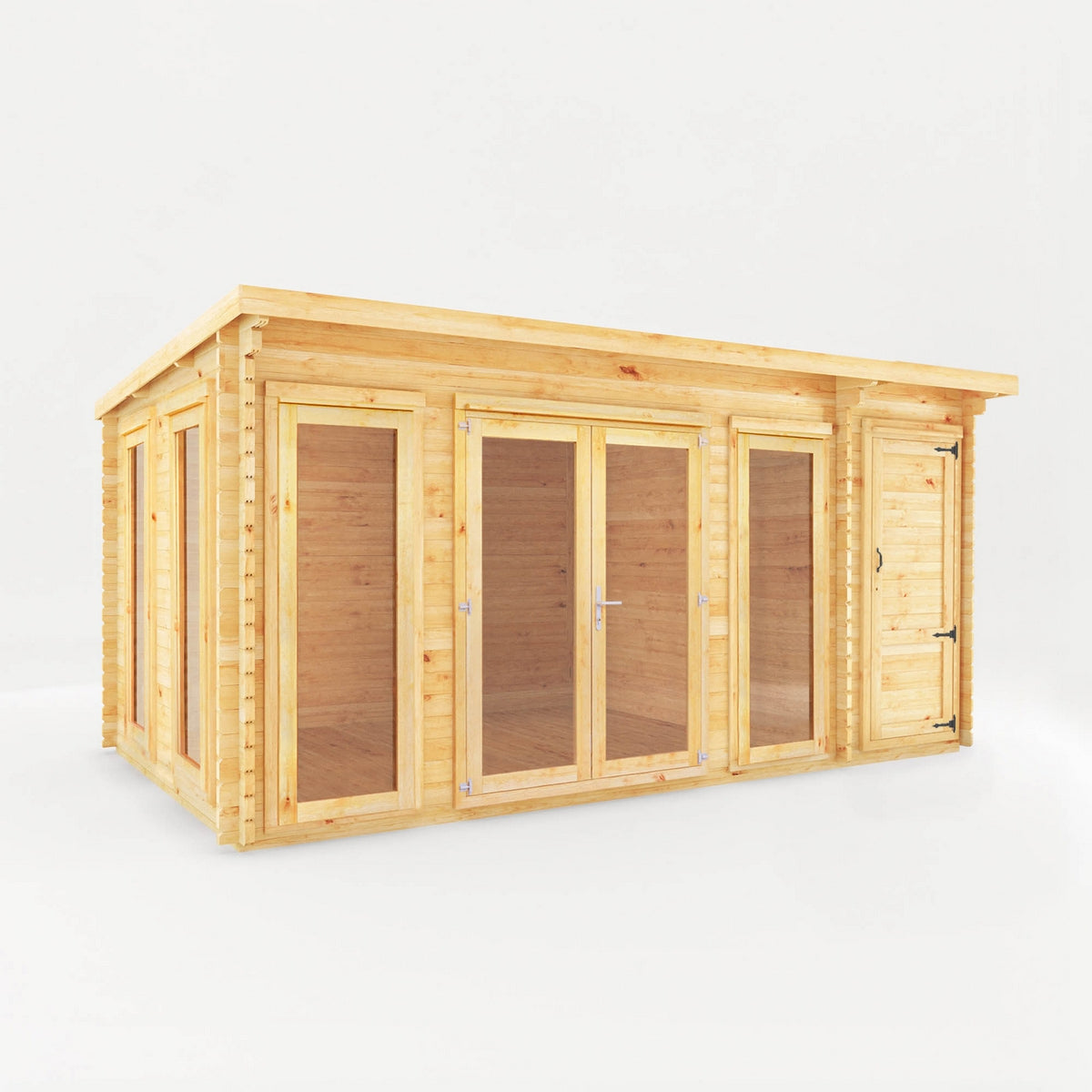 Mercia Studio 10' 11" x 16' 10" Pent Cabin with Shed - Premium 28mm Cladding Loglap
