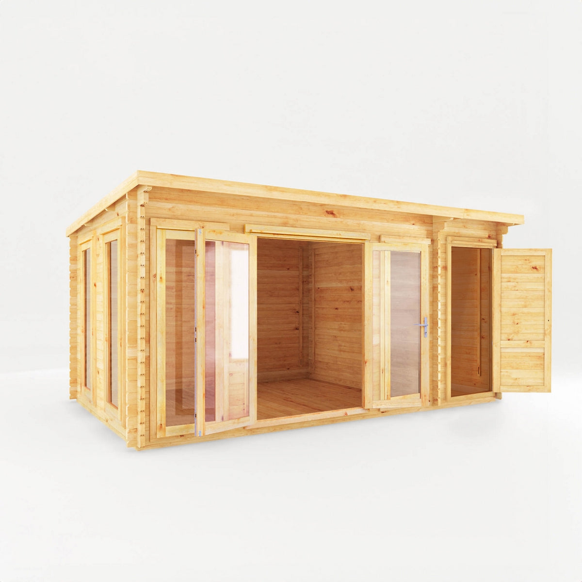 Mercia Studio 10' 11" x 16' 10" Pent Cabin with Shed - Premium 28mm Cladding Loglap