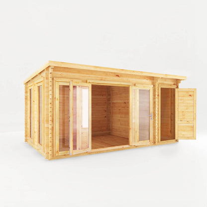 Mercia Studio 10' 11" x 16' 10" Pent Cabin with Shed - Premium 28mm Cladding Loglap