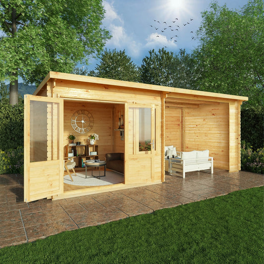 Mercia Elite 10' 11" x 19' 4" Pent Log Cabin - Premium 28mm Cladding Loglap