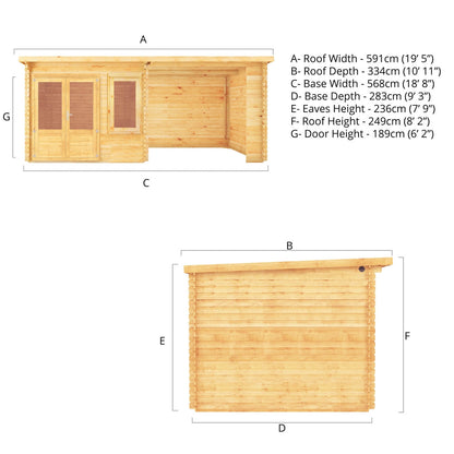 Mercia Elite 10' 11" x 19' 4" Pent Log Cabin - Premium 28mm Cladding Loglap