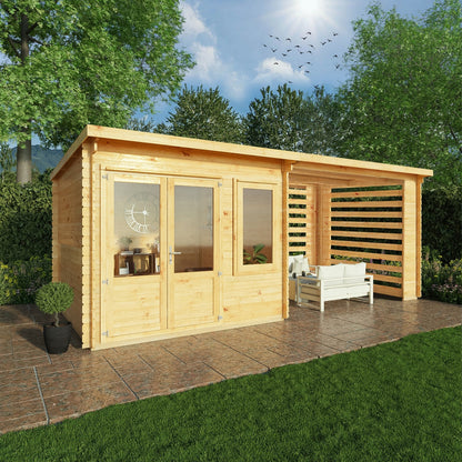Mercia Elite 10' 11" x 19' 4" Pent Log Cabin Slatted - Premium 28mm Cladding Loglap
