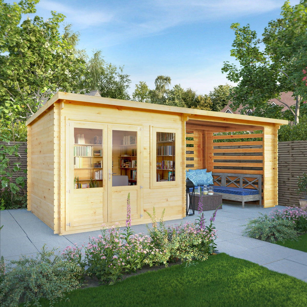Mercia Elite 10' 11" x 19' 4" Pent Log Cabin Slatted - Premium 28mm Cladding Loglap