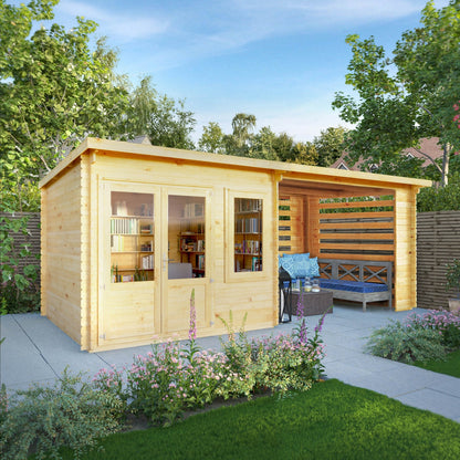 Mercia Elite 10' 11" x 19' 4" Pent Log Cabin Slatted - Premium 28mm Cladding Loglap